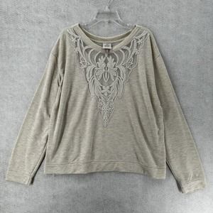 Knox Rose Top Womens XXL Ivory Long Sleeve Sweatshirt Floral Embroidery Lace‎